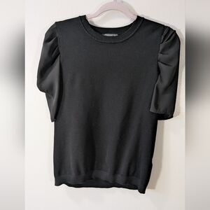 Adrianna Papell Black Puff Sleeve Boxy Sweatshirt